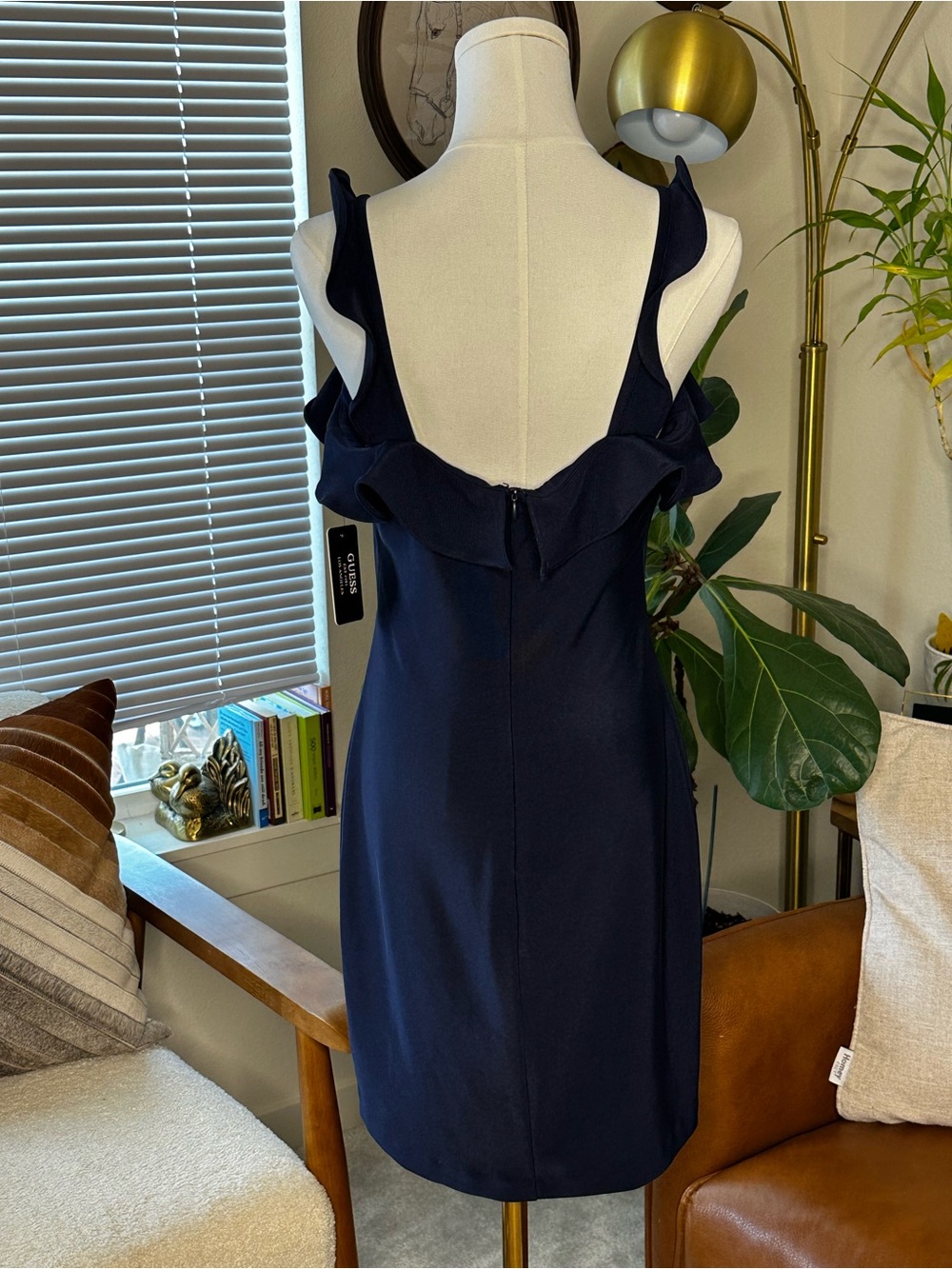 Guess Navy Ruffle V-Neck Mini Dress - Picture 8 of 10